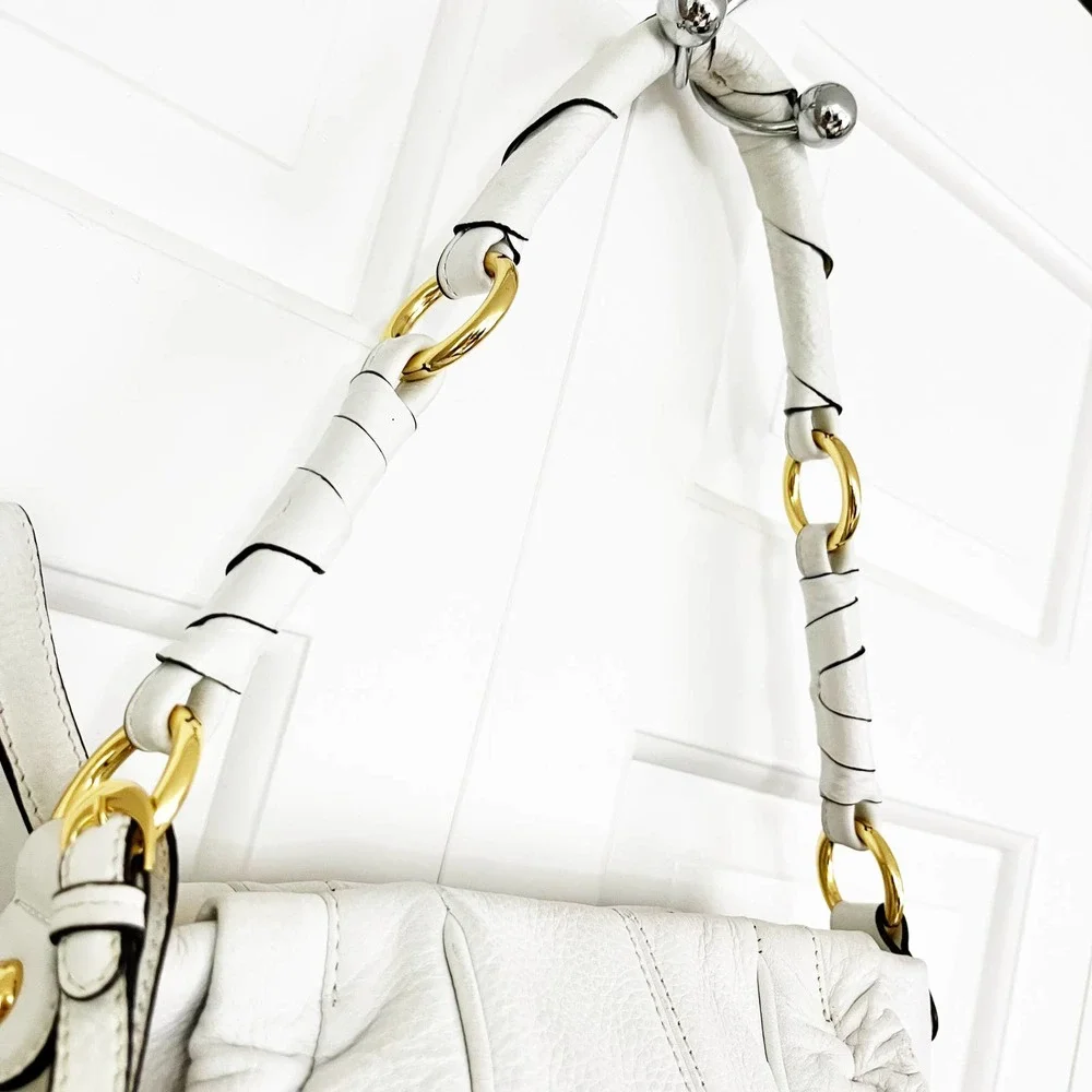 B. Makowsky White Leather Satchel Handbag - Picture 3 of 11